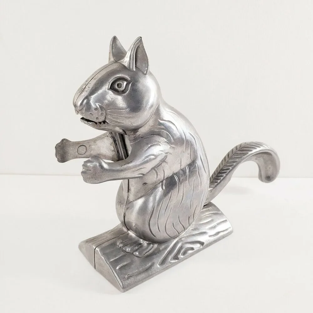 Squirrel Sitting on Log Nutcracker Cast Metal Animal Cabin Lodge Rustic Wildlife